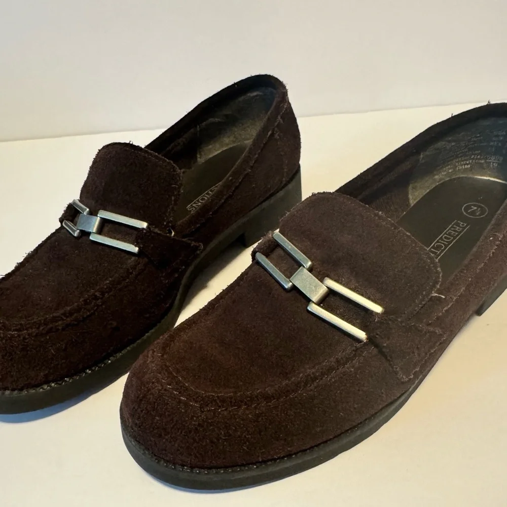 Predictions Women's 7.5 Loafers Faux Suede Buckle Slip-On Brown